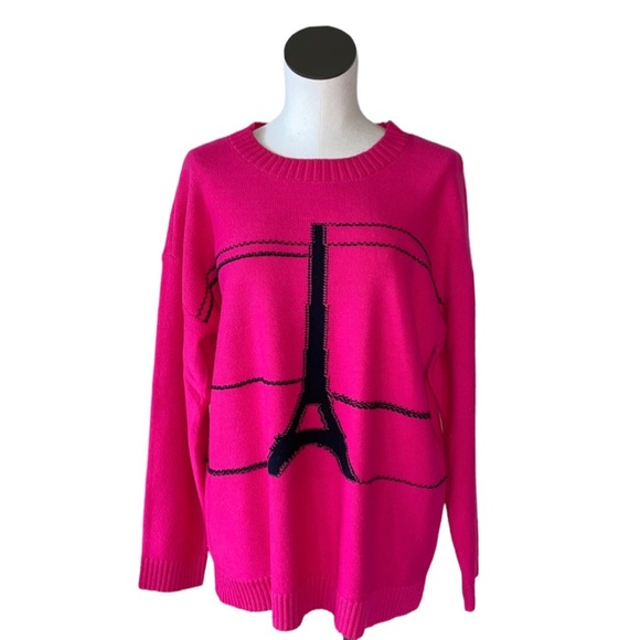 NWT Karl Lagerfeld Pink Eiffel Tower Sweater Hot Pink Large - Picture 1 of 6